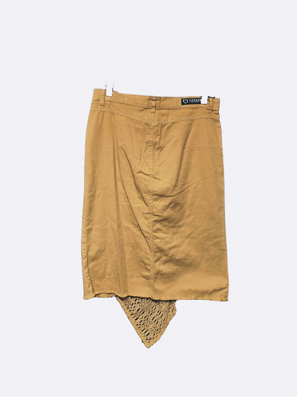 Y2k XOXO Tan Denim Crotchet Midi Skirt!